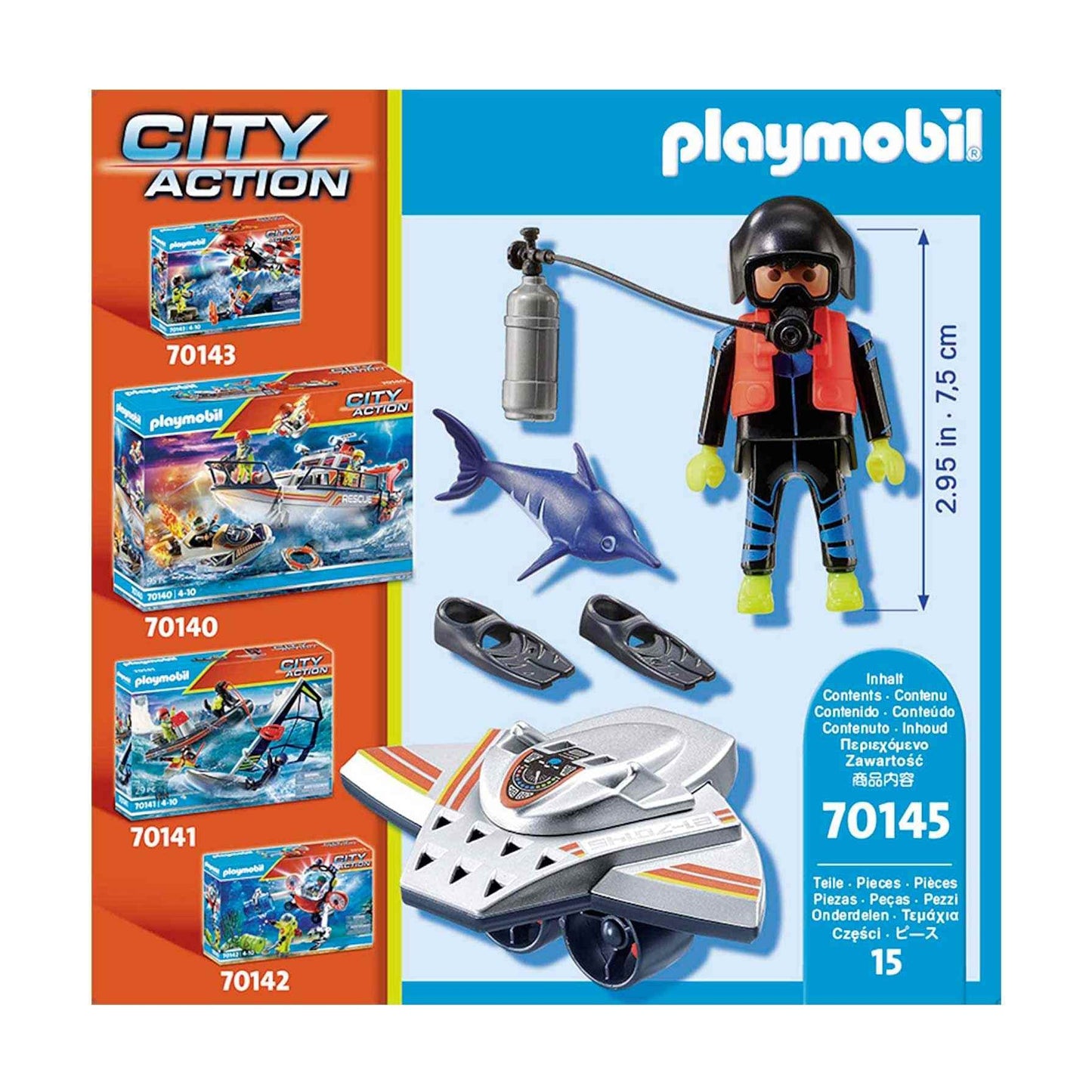 Playmobil Diving Scooter - Colourful Plastic Toy - One Size - Model 70145
