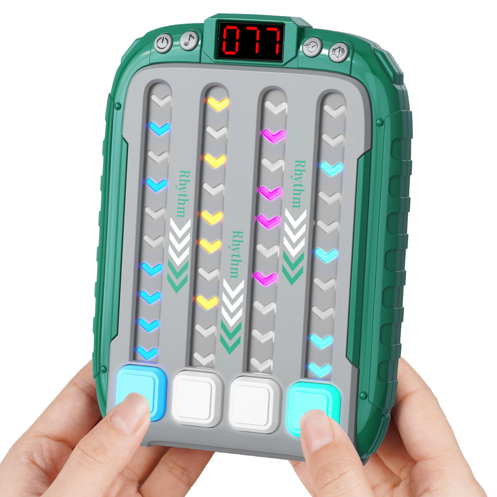 Rhythm Machine With Music and Light, Travel Handheld Puzzle Game, Fast Press Push Fidget Toy for Kids Aged 3-16 Years Old, AA Ba