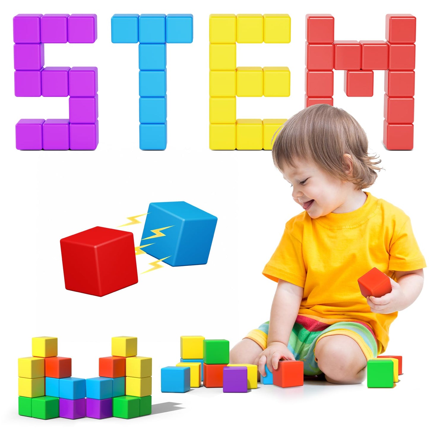 Large Magnetic Blocks Travel 20PCS 1.42in Building Blocks for Toddlers 3-5 Magnet Cubes for Toddlers Sensory Montessori Toys Sets Learning Construction Squares Stem Toys for Boy Girl Kids Kit Gift 4-8