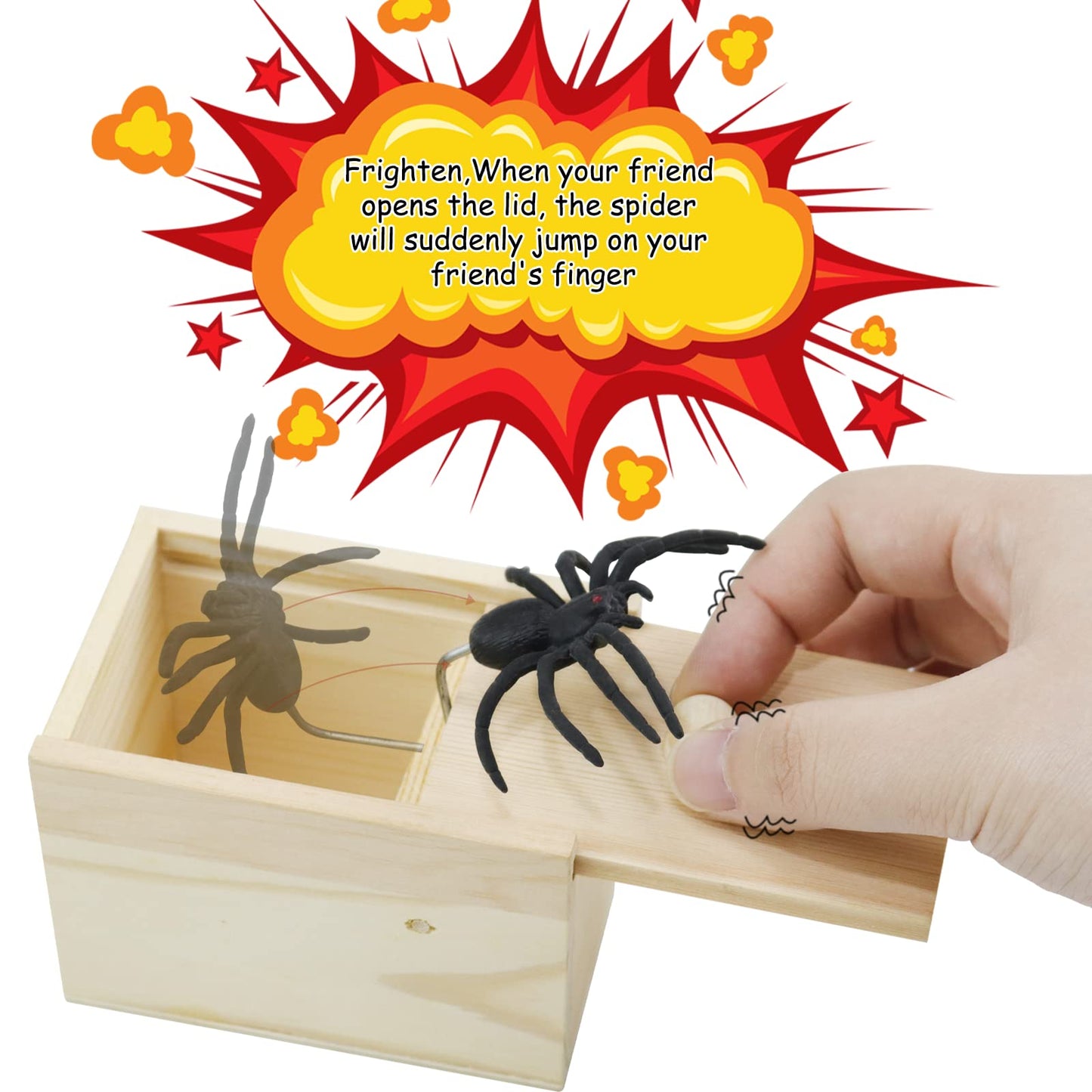 Gooswexmzl Spider Scare Prank Box, Pop Out Rubber Spider Handmade Wooden Scare Box, Fun Surprise Joke Toy, Practical Toy For Kids Adults