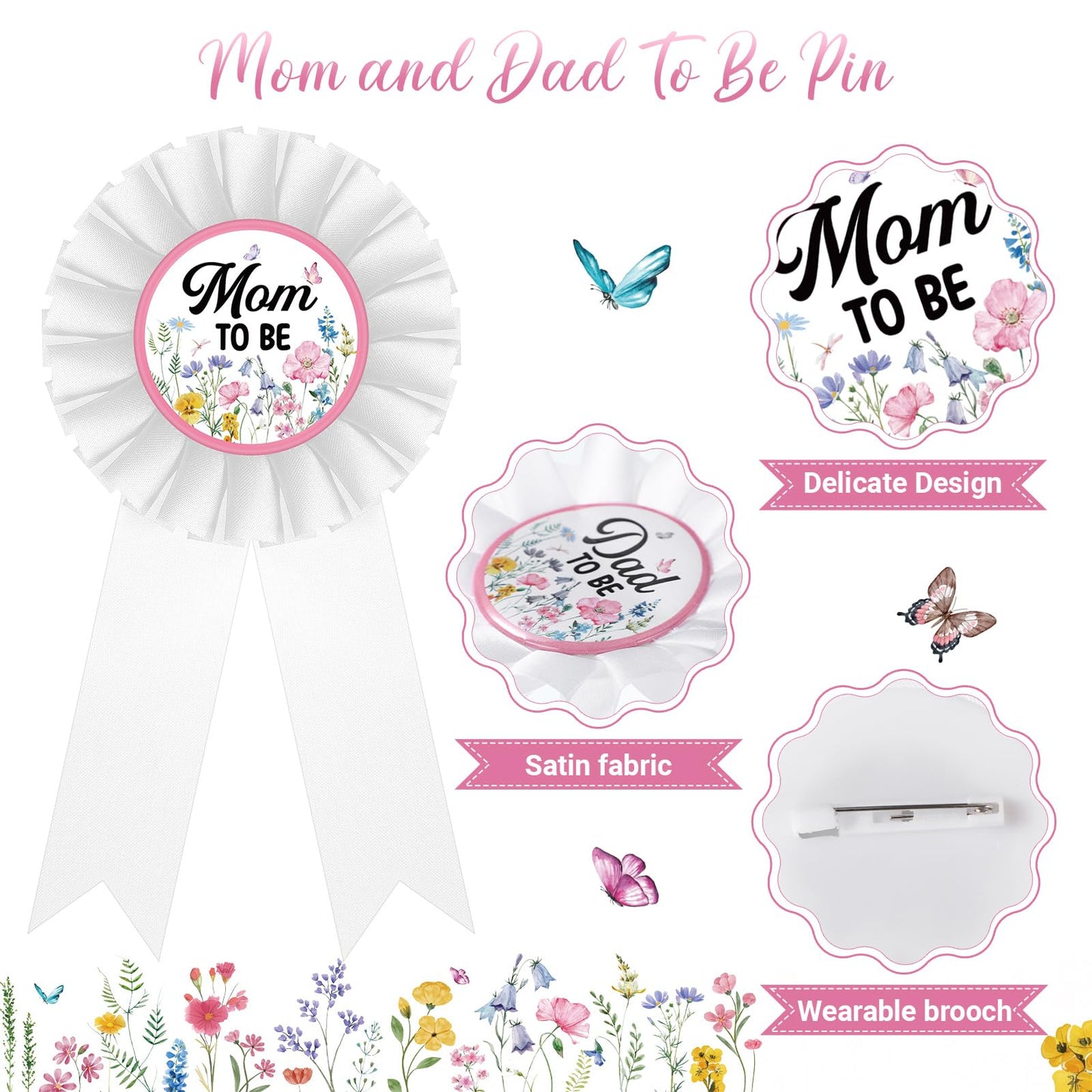 Ceenna Wildflower Baby Shower Decorations Baby in Bloom Floral Mom to Be Sash and Dad to Be Pin Flower Crown for Gender Reveals