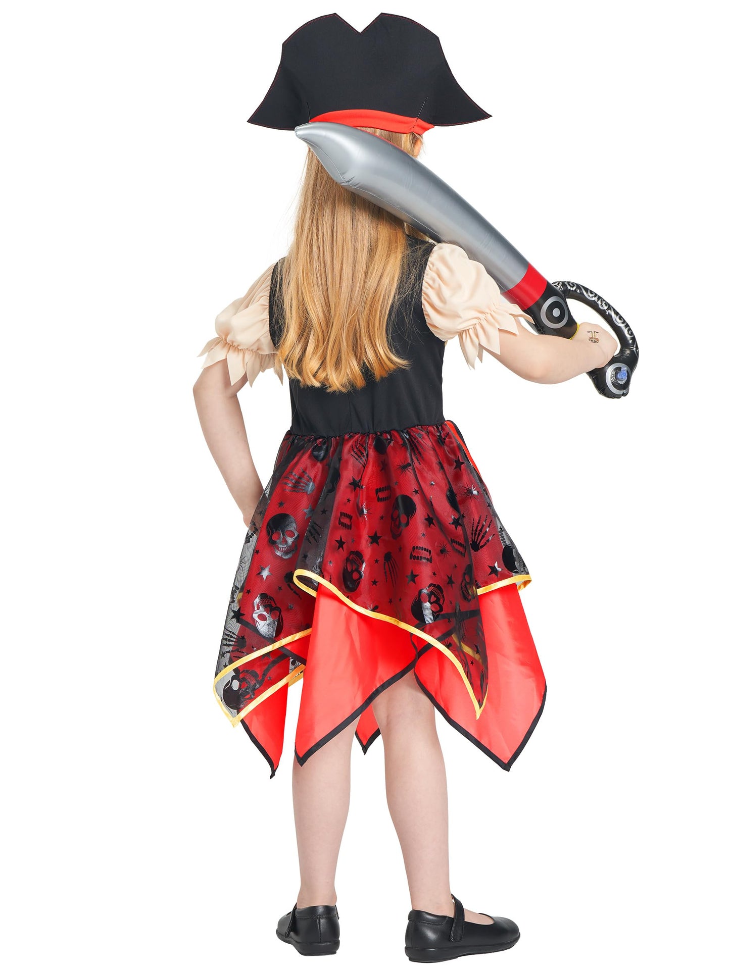 Ikali Girls Pirate Costume With Hat Accessories, Buccaneer Princess Fancy Dress Outfit For Kids 8-10 Years Themed Party Role Pla
