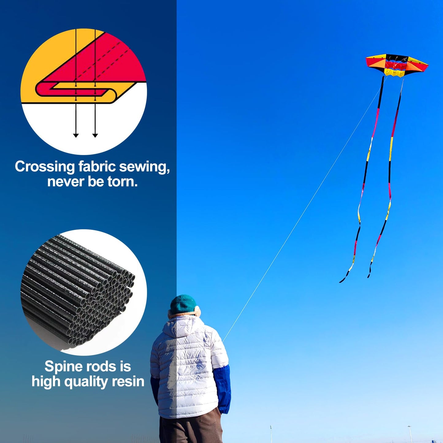 Beach Kites For Adults Large With Long Tail, 98 Inches Super Easy Flyer 3D Rainbow Box Kites, Comes With Two 49 Feet Multi Color