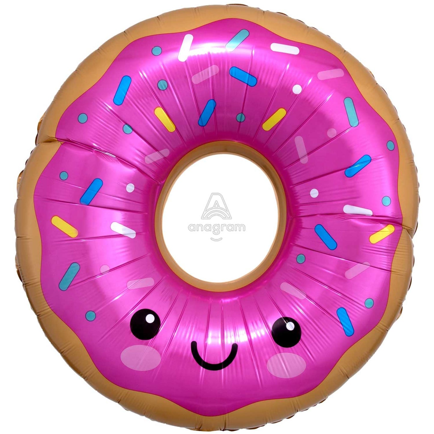 Donut Super Shape Foil Balloon, 27, Smiling Doughnut with sprinkles