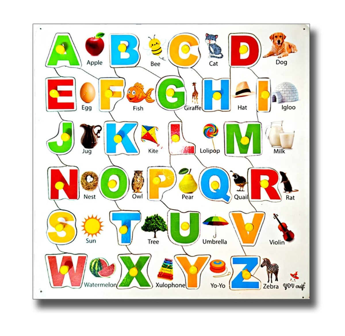 YDV CRAFT Wooden Puzzles Colorful Learning Educational Board for Kids with 26 Pieces and Knobs, Educational Learning Wooden Boar