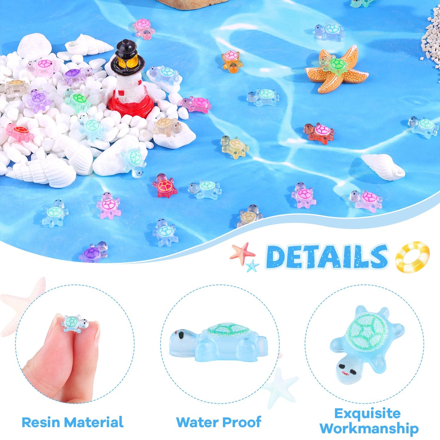 TINKRSTUFF 200PCS Mini Resin Colorful Tiny Turtles - Glow in Dark Animal Figurines for Garden, Dollhouse, Aquarium Crafts & Decor