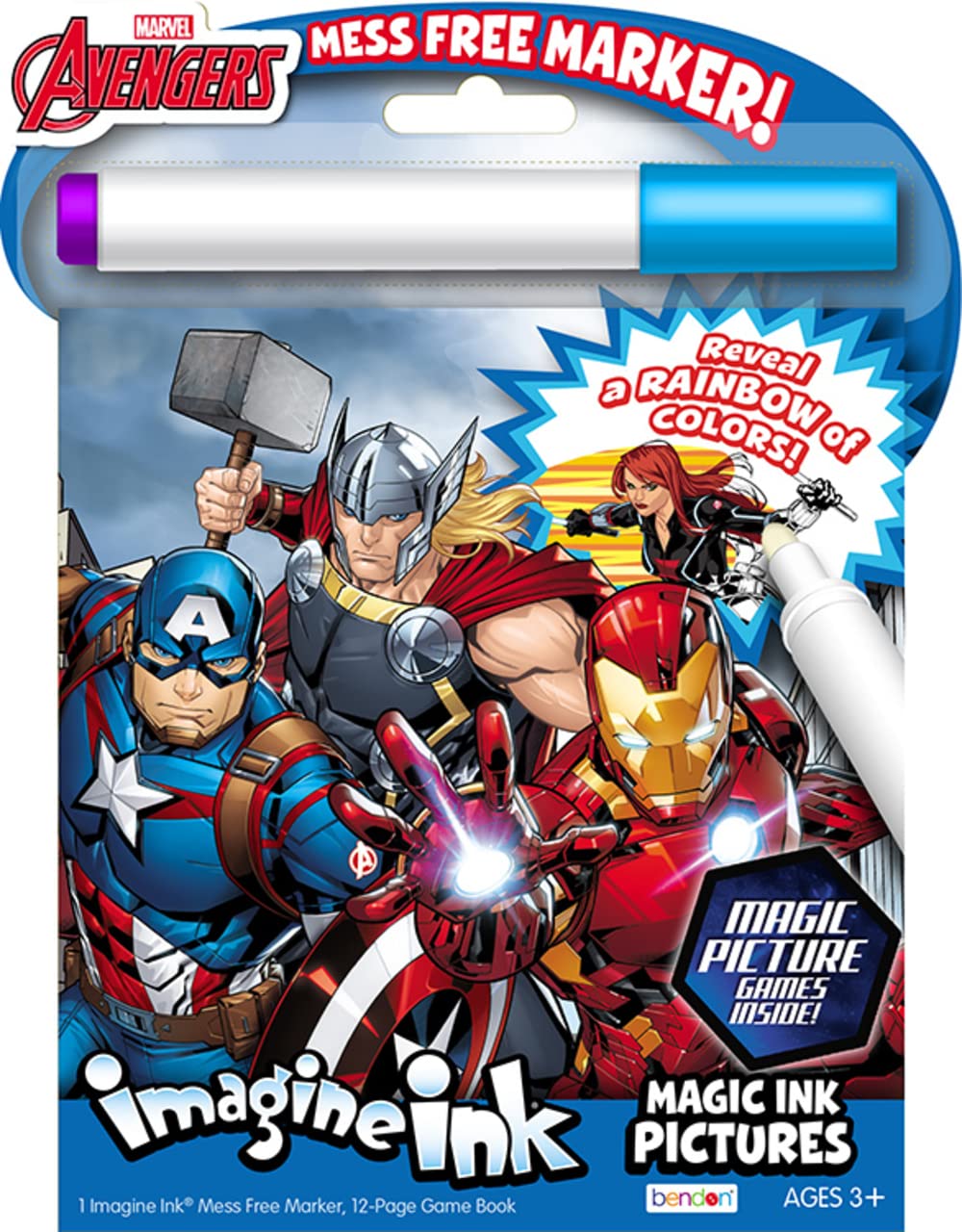 Bendon Imagine Ink Magic Ink Pictures and Game Book with Mess Free Marker (Avengers)