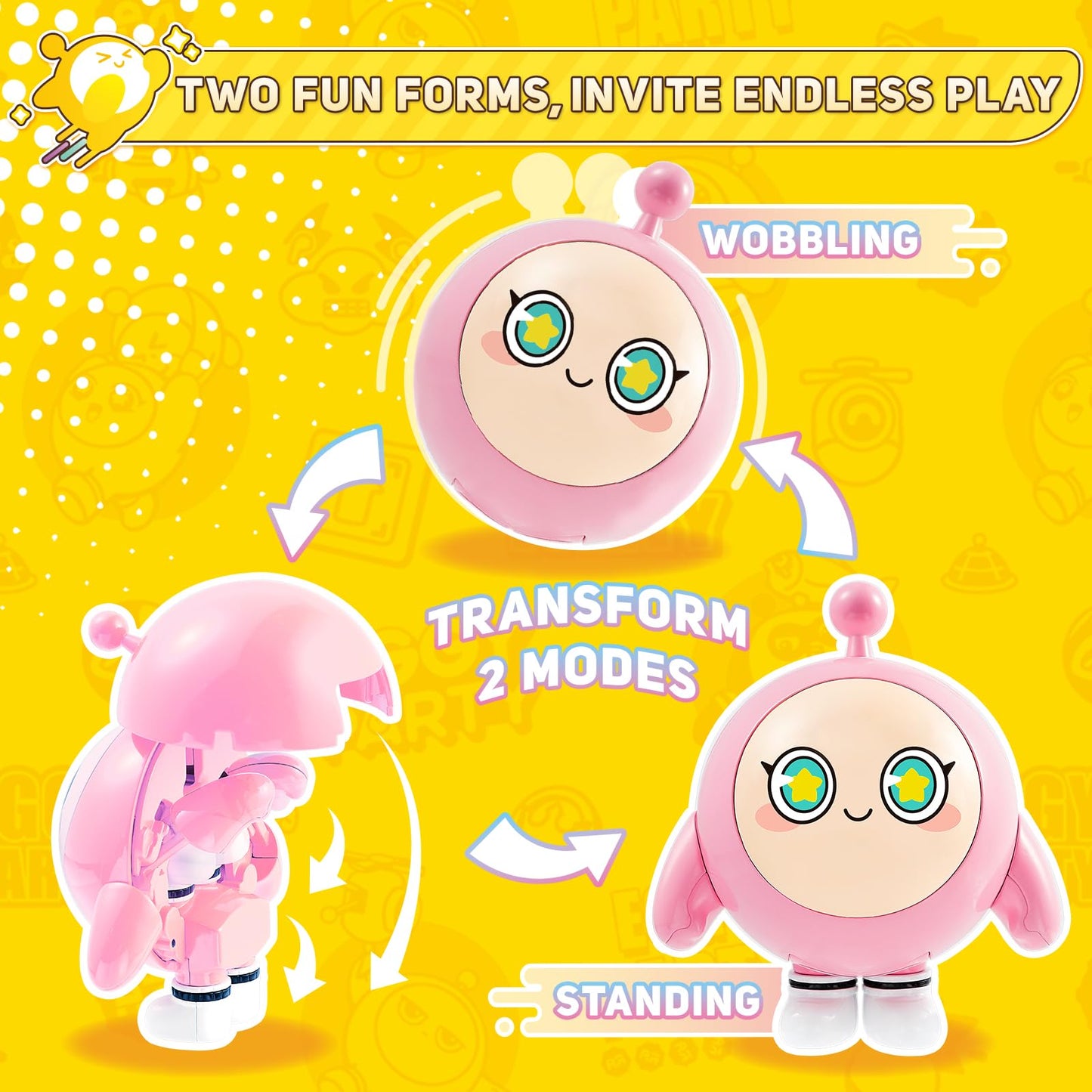 A ALPHA Eggy Party Toys, Rosie Action Figures Transformer Toys, 2-in-1 Eggy Wobbler Toys to All Ages, Cute Tumbler Toys for Kids