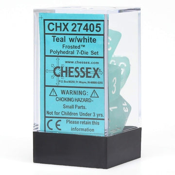 Chessex Manufacturing 27405 Cube Set Of 7 Dice - Frosted Teal With White Numbering