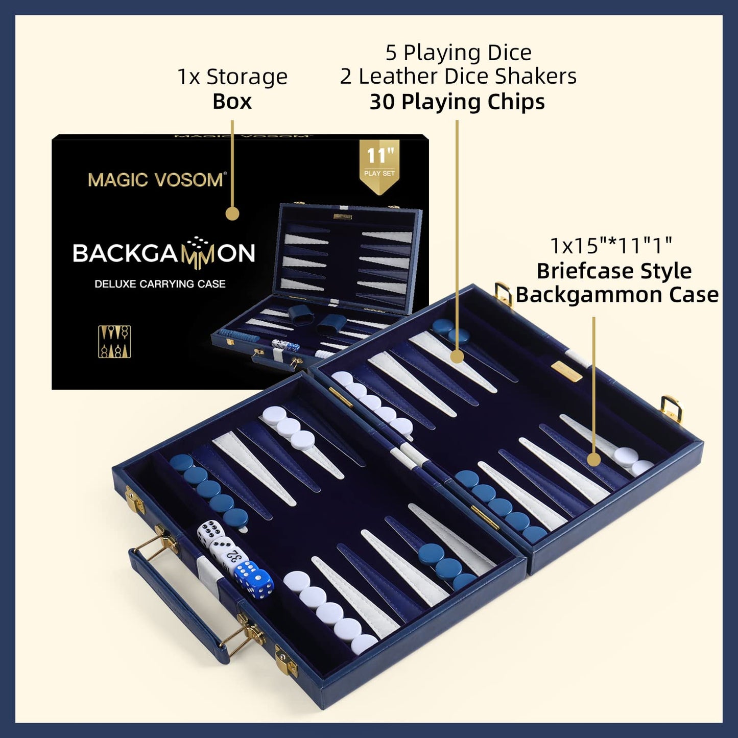 Magic Vosom Travel Small 11 Inch Backgn Blue Sets Classic Board Game with enhanced Leather Case  Portable Travels Strategy Backgn Game Set for mature-themeds  Kids (Blue  Small)