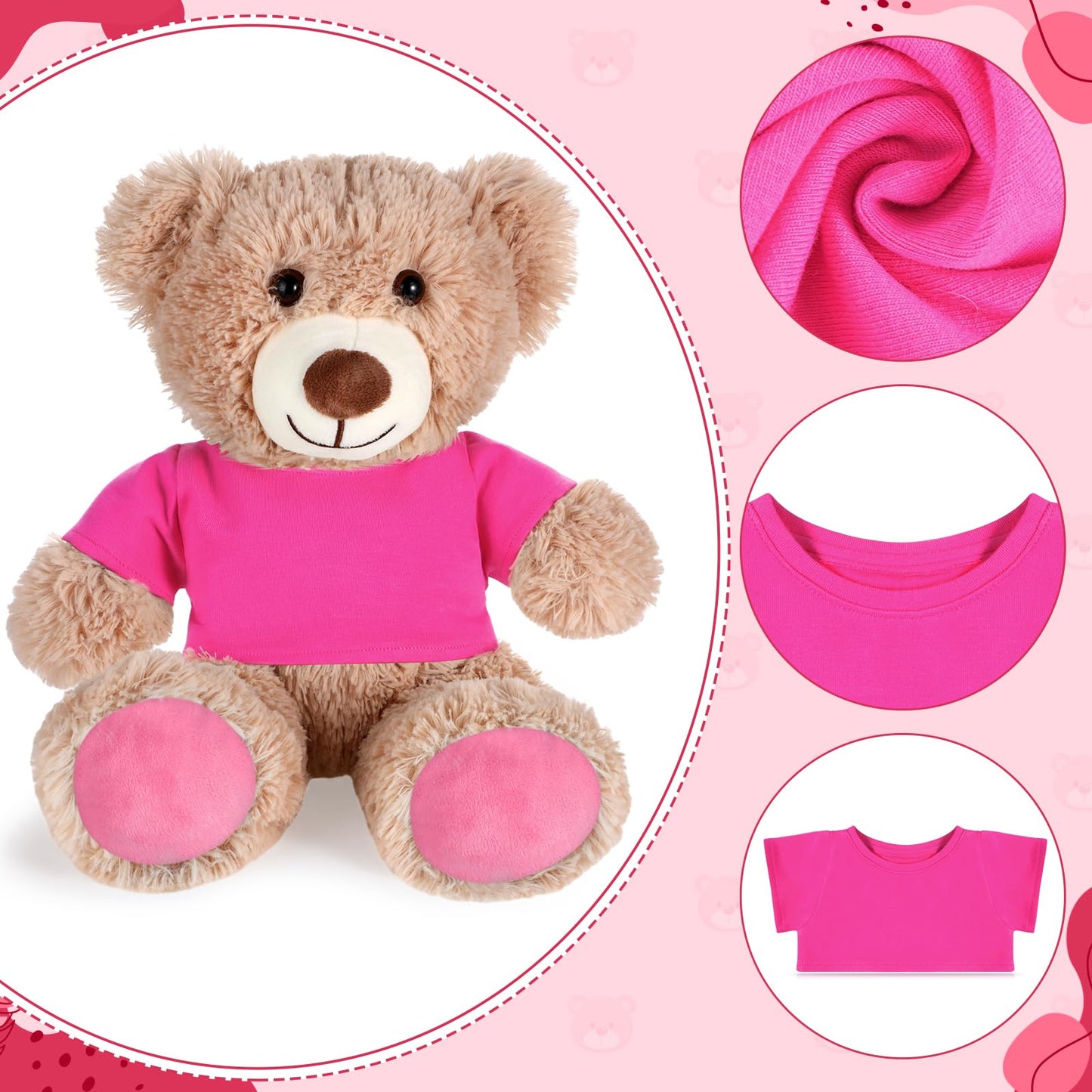 Roundfunny Bear Tee Shirt Fit 14-18Inch Bear Clothes Stuffed Animal Clothes Shirt Basic Stuffed Bears Dolls Shirt, Pink