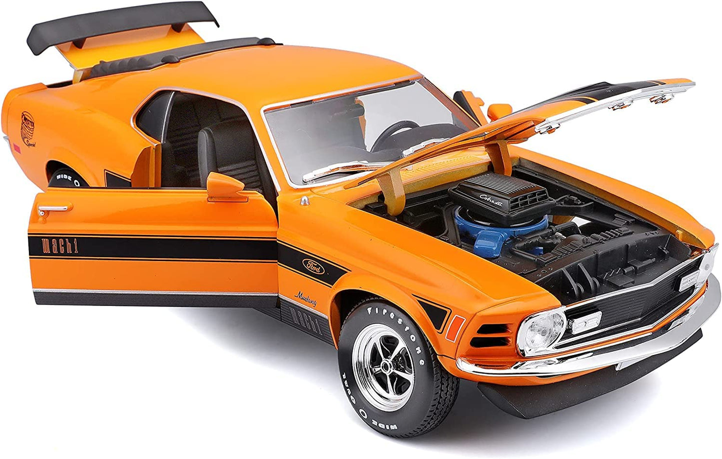 Maisto - 1/18 Scale Model Compatible With Ford Compatible With Mustang Mach-1 1970 Die-Cast Sports Car Scale Model (Orange)  mature-themed