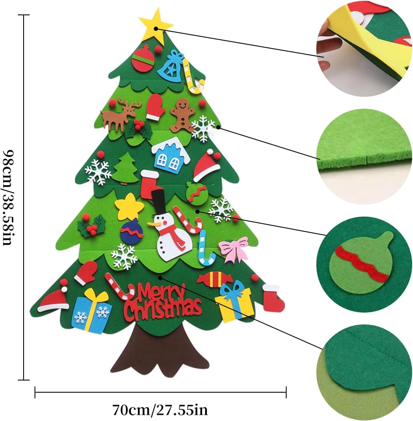 Montessori Felt Christmas Tree for Toddlers,Montessori Felt Christmas Tree with 32 Ornaments & Lights