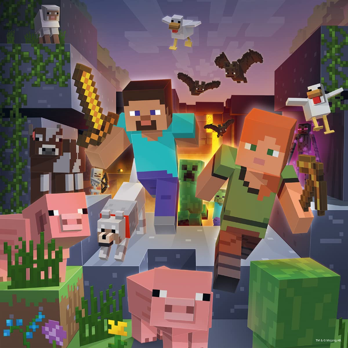Ravensburger - Minecraft Biomes - 49 Piece Jigsaw Puzzle 3-Pack Set - Pixelated Forests  Oceans & More - Bright  Stunning Imagery - enhanced Quality - Ideal Gift - Screen-Free Fun - Children Age 5+