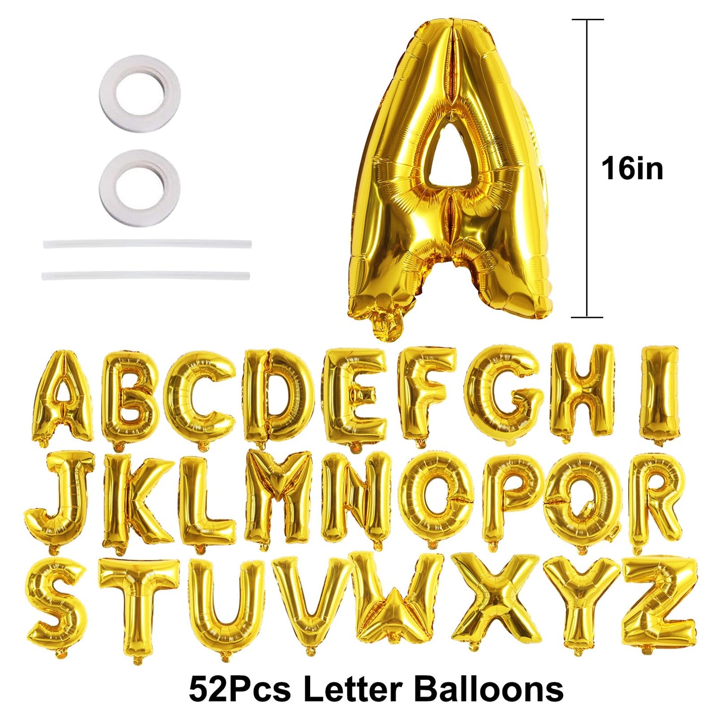 TONIFUL 52 Pcs Gold Letter Balloons 16 Inch Mylar Alphabet for Custom Phrase Birthday Party Decor