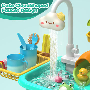 Color Changing Kitchen Play Sink Toys with Running Water for Kid,Electric Water Table with Animals, Food, Tableware Accessories,