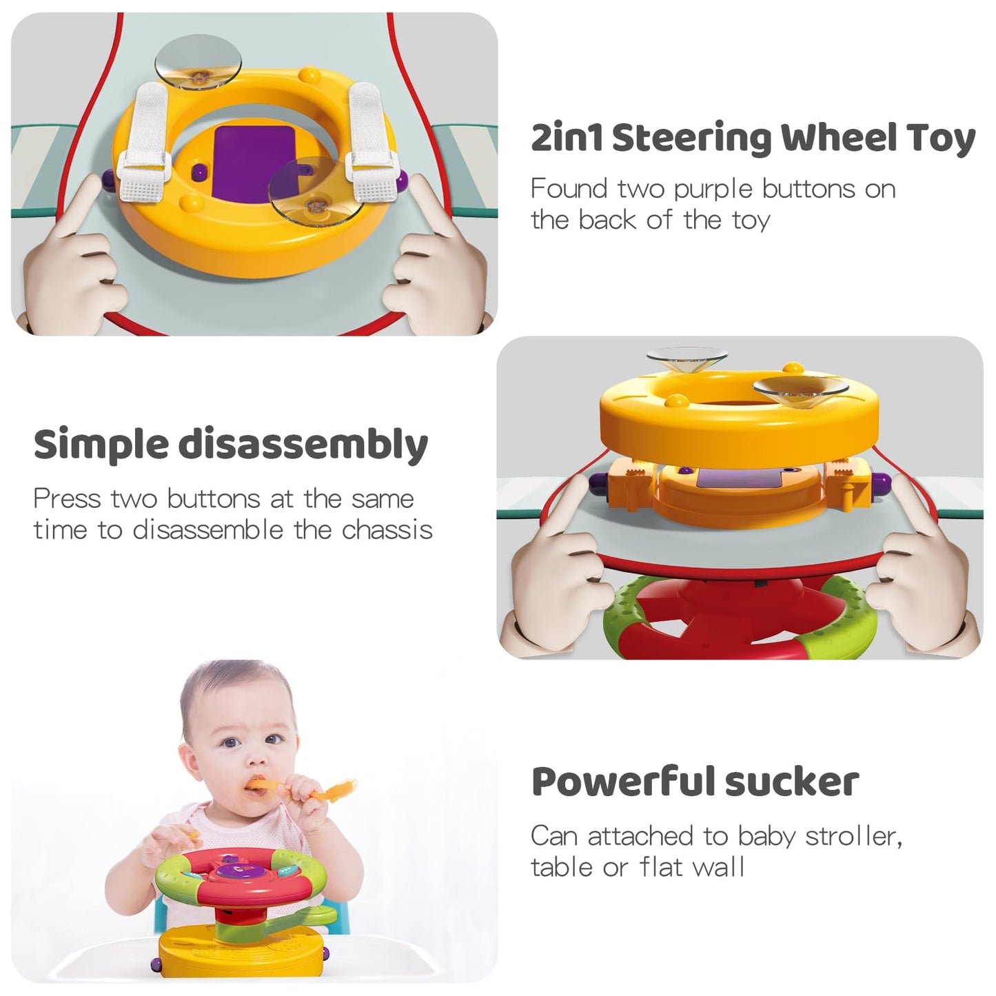Happytime Travel Baby Toys, Interactive Dashboard Steering Wheel Pretend Play Driving Toy, Rear Car Seat Toys With Mirror 2-In-1