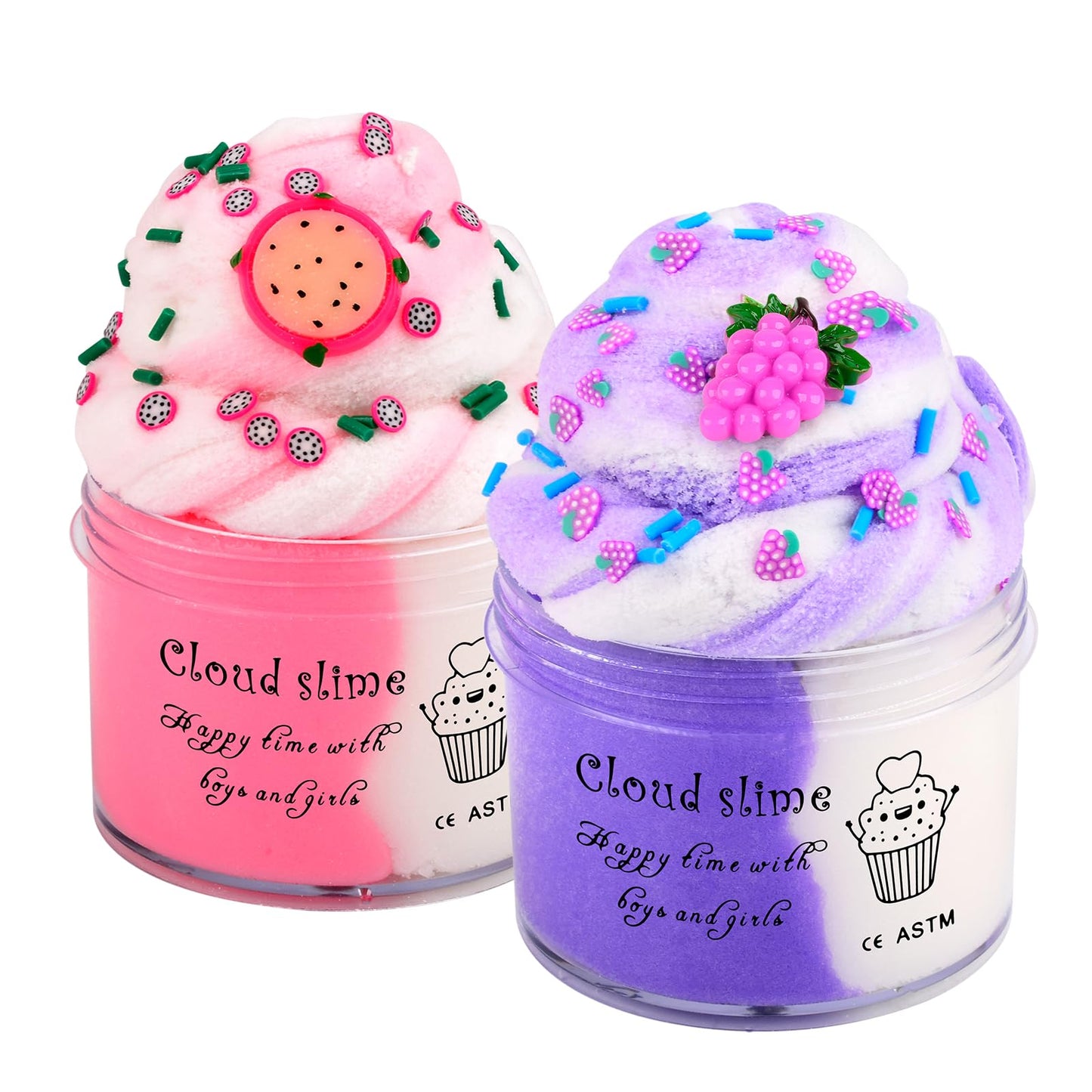 2 Pack Cloud Slime Kit  Cloud Slime with Pink Pitaya Purple Grape Charms  Scented DIY Slime Supplies for Girls and Boys  Stress Relief Toy for Kids' Education  Party Favor  Birthday Gift