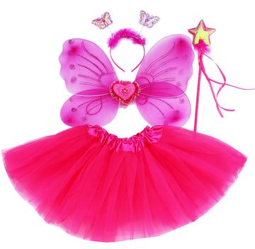 Fun Play Fairy Dressing Up Costume For Girls - Butterfly Fairy Wings, Tutu, Magic Wand,Headband Costume Set For 3-8 Years