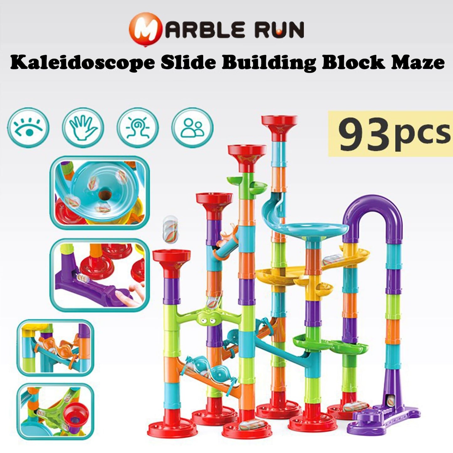 ailixinda 93 PCS Marble Run enhanced Set STEM Educational Building Block Toy Marble Track Race Set with 30 Glass Marbles for Boys & Girls Marble Maze Game Construction Building Blocks Toys for Kids