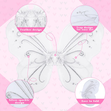 Chivao 10 Pieces Fairy Wings Butterfly Wings Wedding Decoration Costume Birthday Christmas Party Favors For Boys Girls(White)
