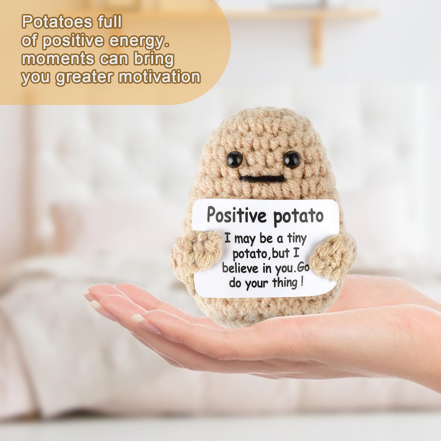 Grevosea Mini Funny Knitted Potato Doll, 3 Inch Cute Wool Crochet Potato Doll With Active Card, Cheer Up Gifts For Christmas, Birthday, Friends, Party Decoration, Encouragement