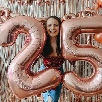Paticool 25 Number Balloon Rose Gold, 40 Inch Large 25/52 Number Foil Mylar Balloons For 25Th Birthday Party Celebration Decorat