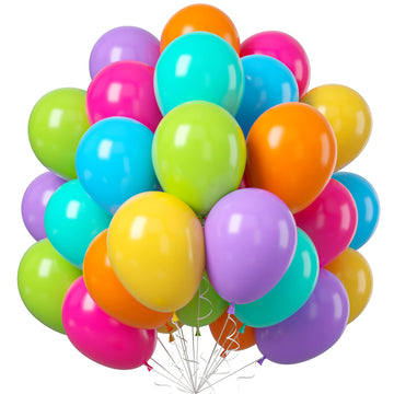 Rainbow Balloons, 50Pcs Multicolor Rainbow Balloons Arch In Blue Green Purple Yellow Orange Hot Pink Latex Balloons For Birthday