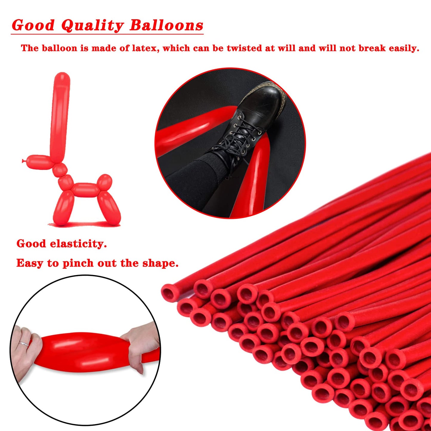 260 Long Balloons 100 Pack Red Twisting Animal Balloons Thickening Latex Modeling Long Magic Balloons For Animal Model Weddings