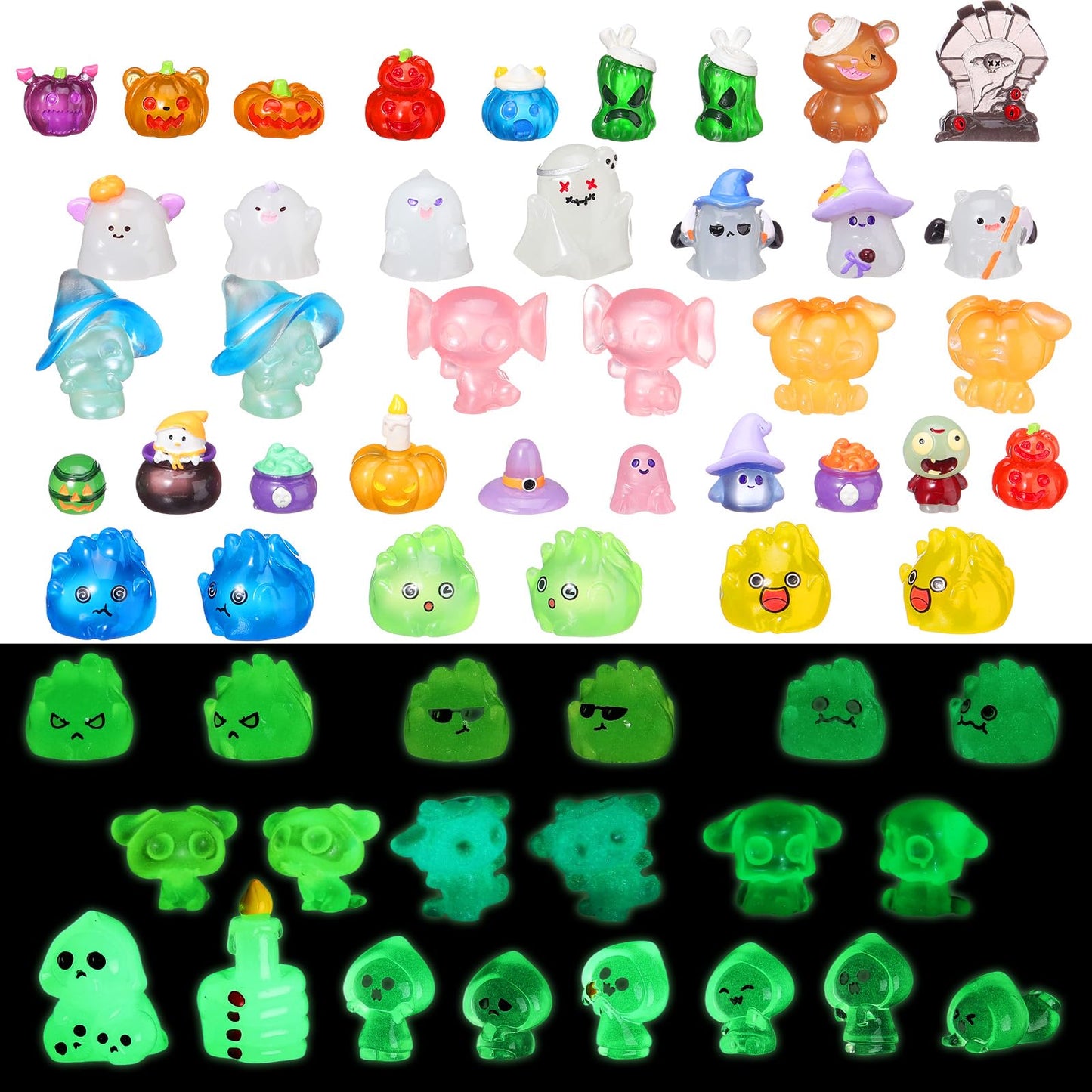 Sonwyoung 58 Pcs Halloween Luminous Mini Toys Glow In Dark Tiny Resin Figures Set Fairy House Diorama Accessories Ornament For G