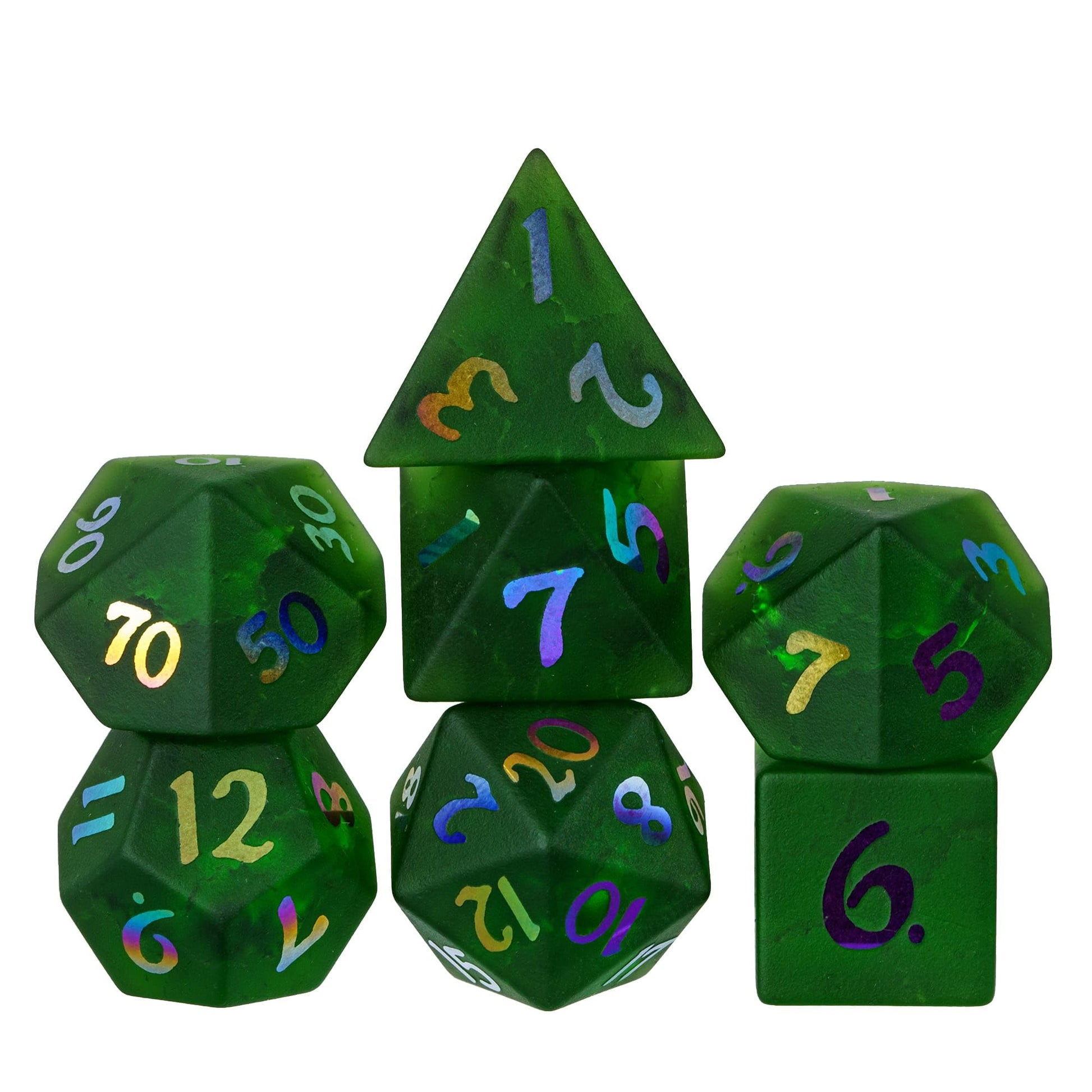 Udixi Green Cracked Glass Dnd Dice Set, 7Pcs Glass Rpg Polyhedral Dice Set With Colorful Number For Dungeons And Dragons D&D Tab