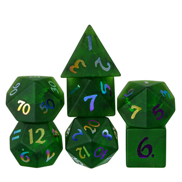 Udixi Green Cracked Glass Dnd Dice Set, 7Pcs Glass Rpg Polyhedral Dice Set With Colorful Number For Dungeons And Dragons D&D Tab