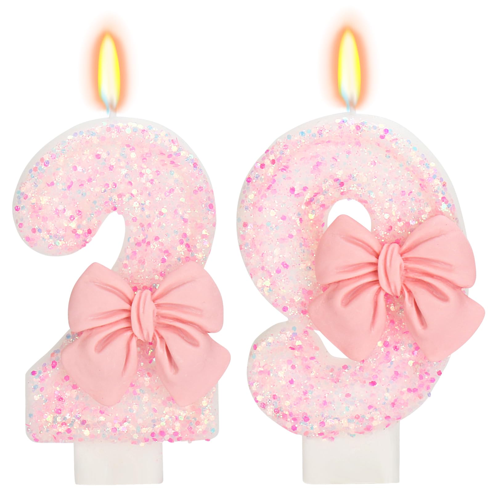 ElekFX 29th Birthday Candles for Cake, Pink Bow Number Cake Candles, 2.76 inch Number Happy Birthday Candle, Cake Topper Decorat
