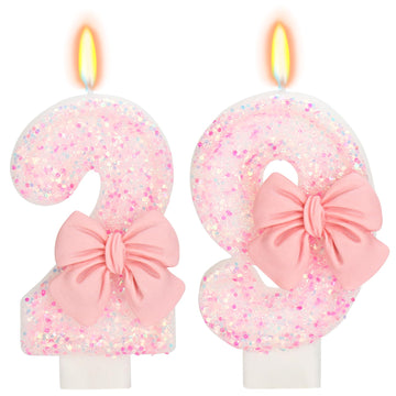 ElekFX 29th Birthday Candles for Cake, Pink Bow Number Cake Candles, 2.76 inch Number Happy Birthday Candle, Cake Topper Decorat
