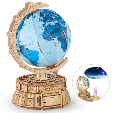Miebely 3D Wooden Puzzles For Adults Usb Charging Illuminated Globe Music Box Diy Led Wood Model Building Kits With Space Projector Stem Toys For Kids Desk Decor For Boys/Girls Ages 8+