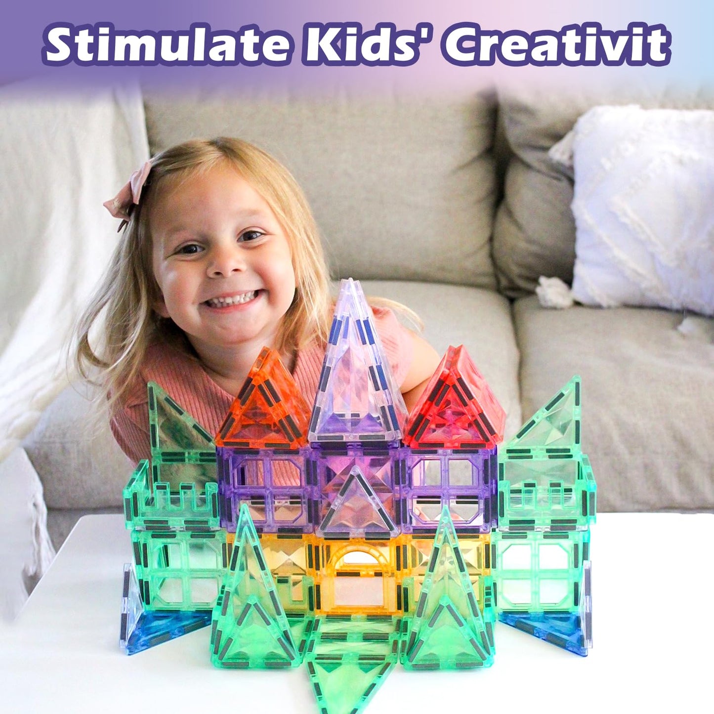 Kids Toys Magnetic Tiles Toys for 3 Year Old Girls Boys STEM Learning Toy Magnetic Building Blocks Toys for Toddlers Boys & Girl