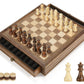 Peradix Magnetic Chess Checkers Board Sets With 2 Built-In Storage Drawers,12.8' Classic 2 In 1 Wooden Games With 2 Extra Queens For Kids And Adults,Travel Portable Chess Game Set