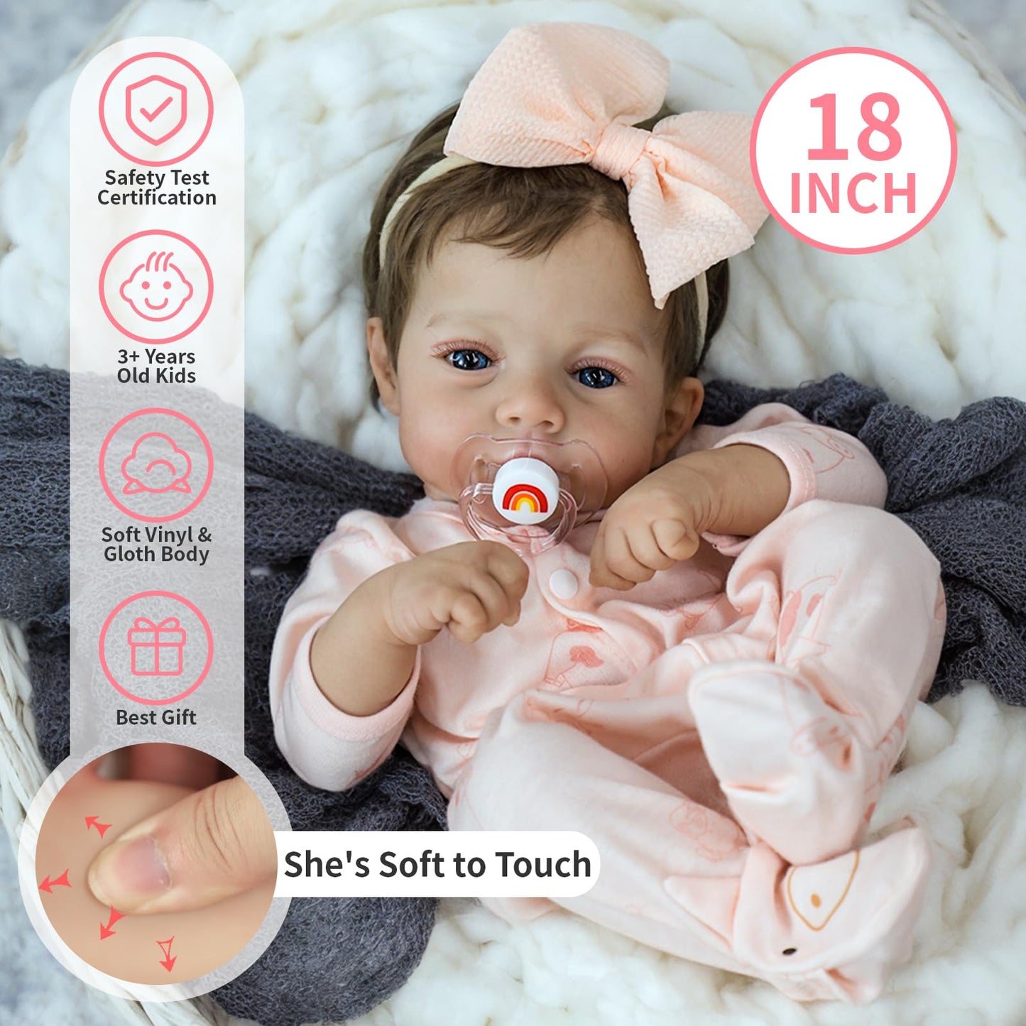 Scom Realistic Reborn Baby Dolls - 18 Inch Lifelike Newborn Baby Dolls Adorable Girl, Real Life Baby Doll With Accessories, Soft