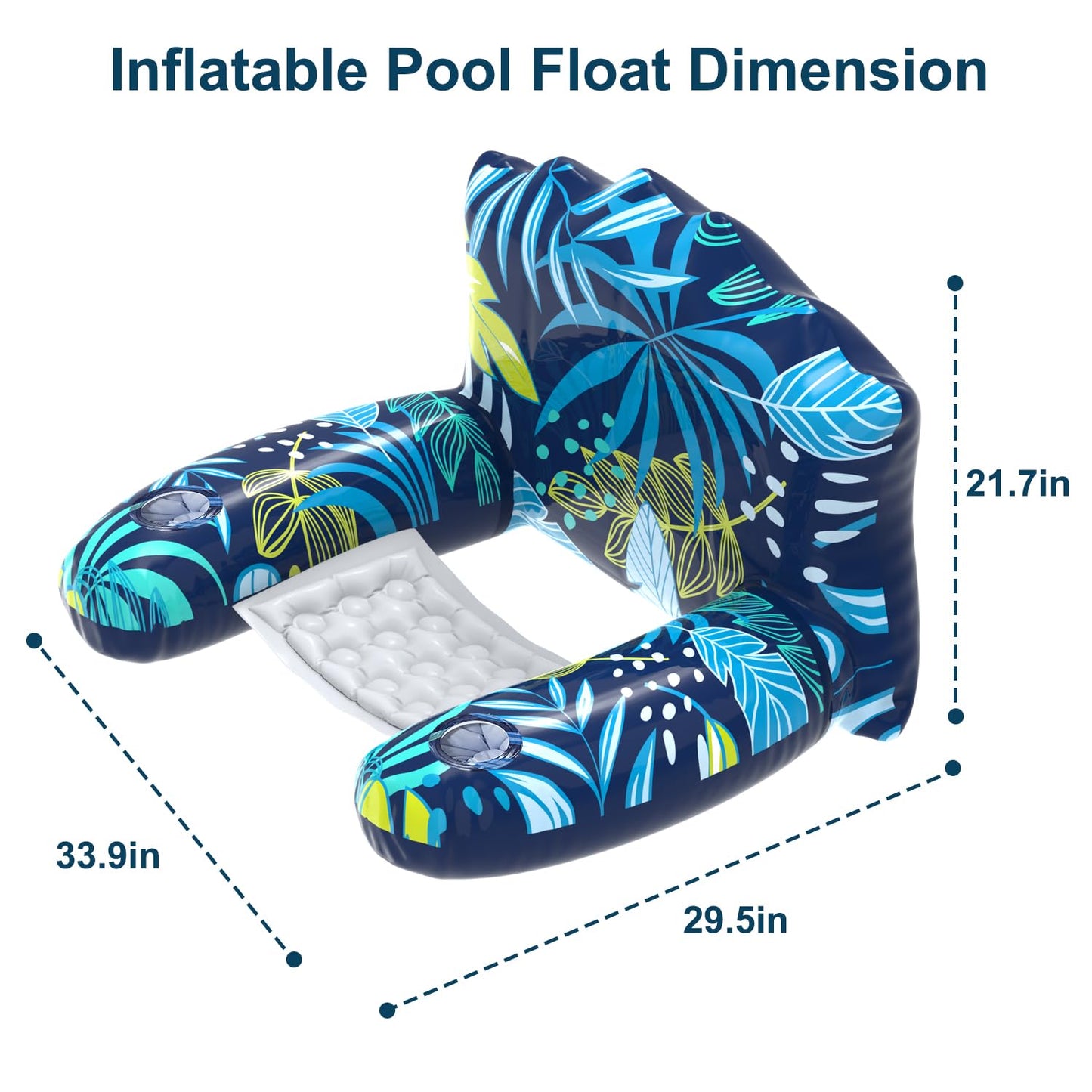 Inflatable Pool Floats Adult With Canopy, Xl Pool Chair Lounge Float Raft Heavy Duty With Sun Shade Cover, Cup Holders, Water Po