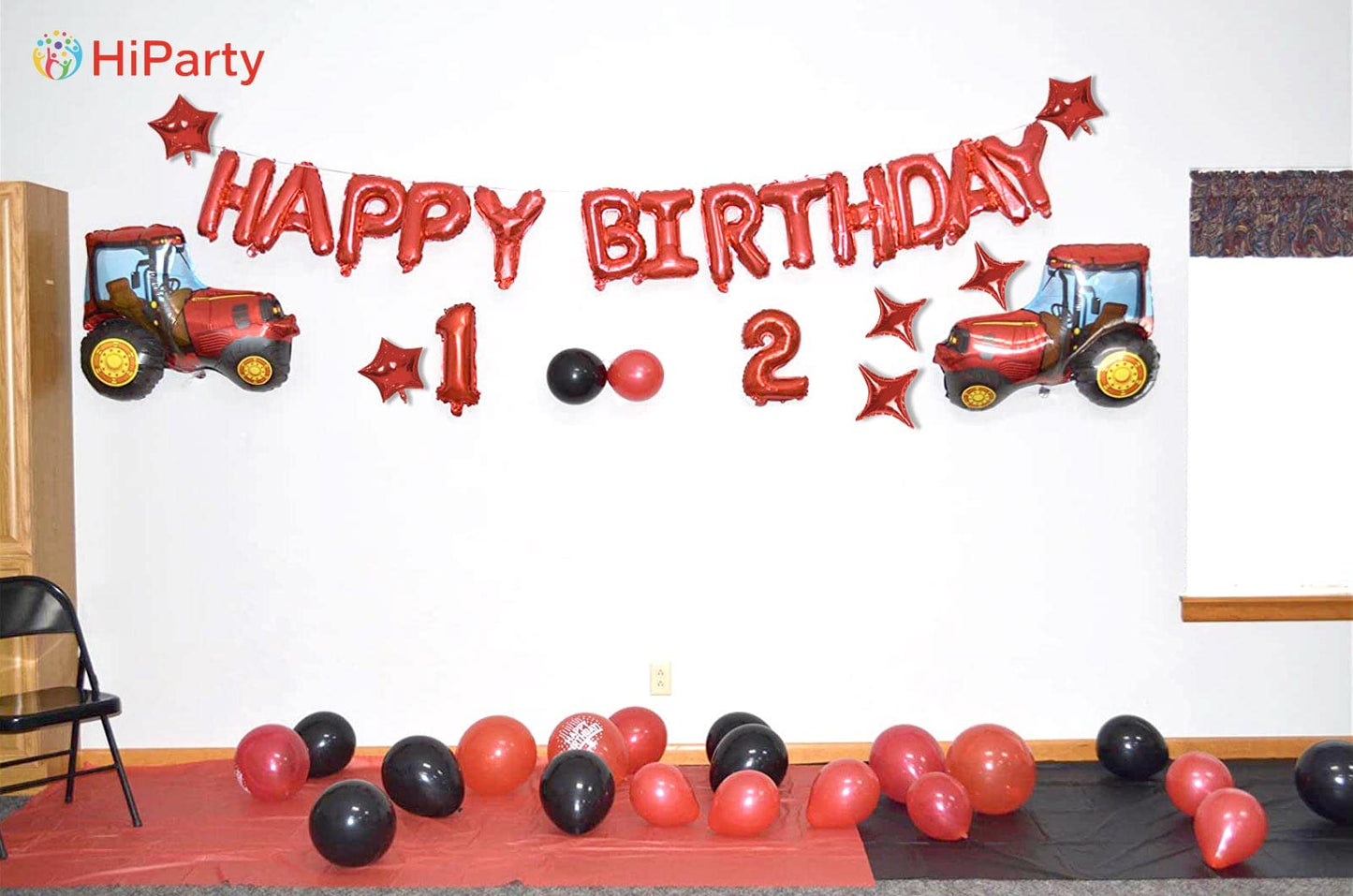Red Happy Birthday Balloons Banner, 3D Mylar Foil Letter Birthday Balloons With 6Pcs Star Balloons, Birthday Party Decorations F