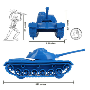 Tim Mee Toy Tanks - Blue WW2 3pc Plastic Army Men, 6.5" Long, Model 07195, Made in USA