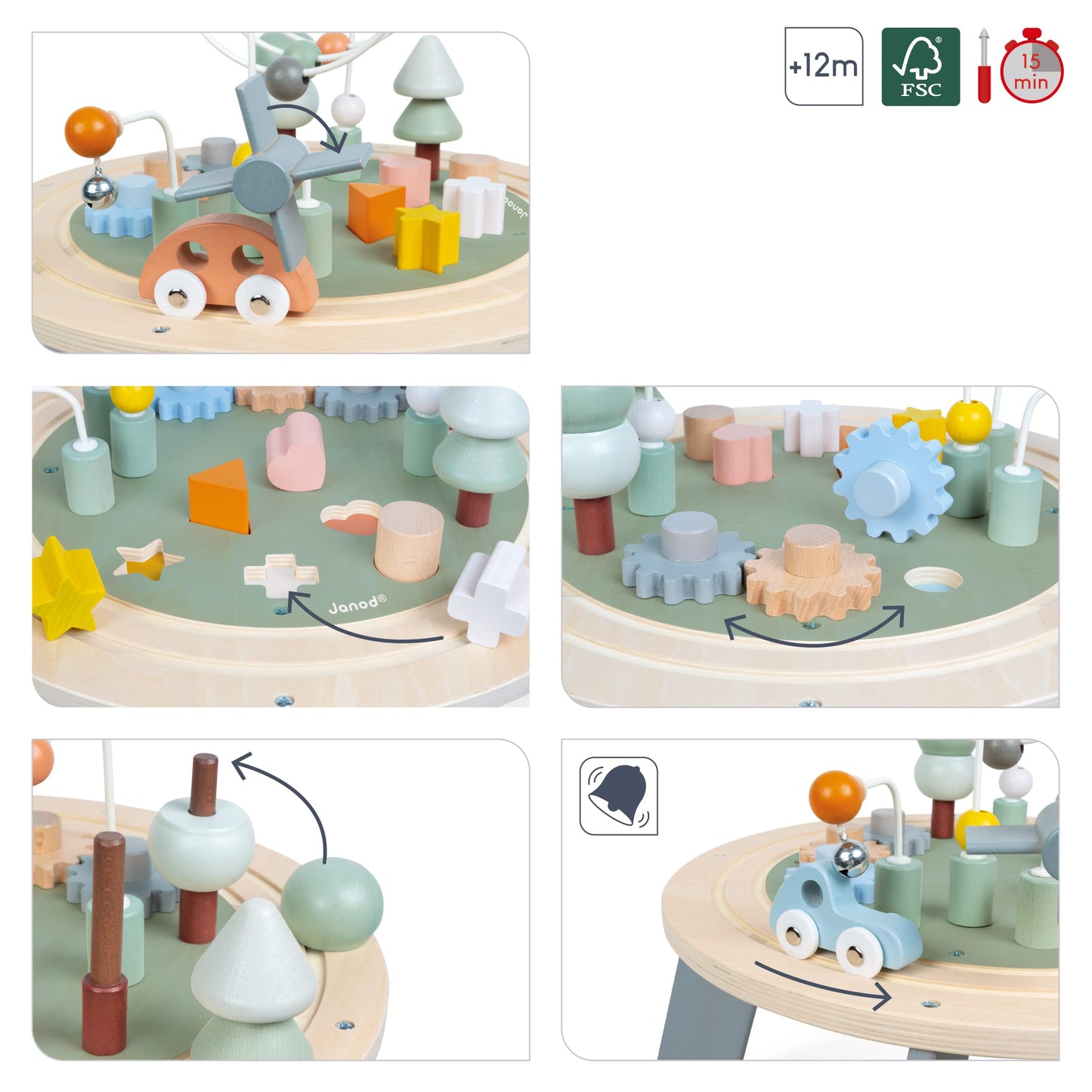 Janod J04402 Sweet Cocoon Wooden Activity Multi-Play Table Toddlers – Fine Motor Development – Non-Slip Feet – Water Painted And Fsc Certified – Suitable For Age 1 Year And Above