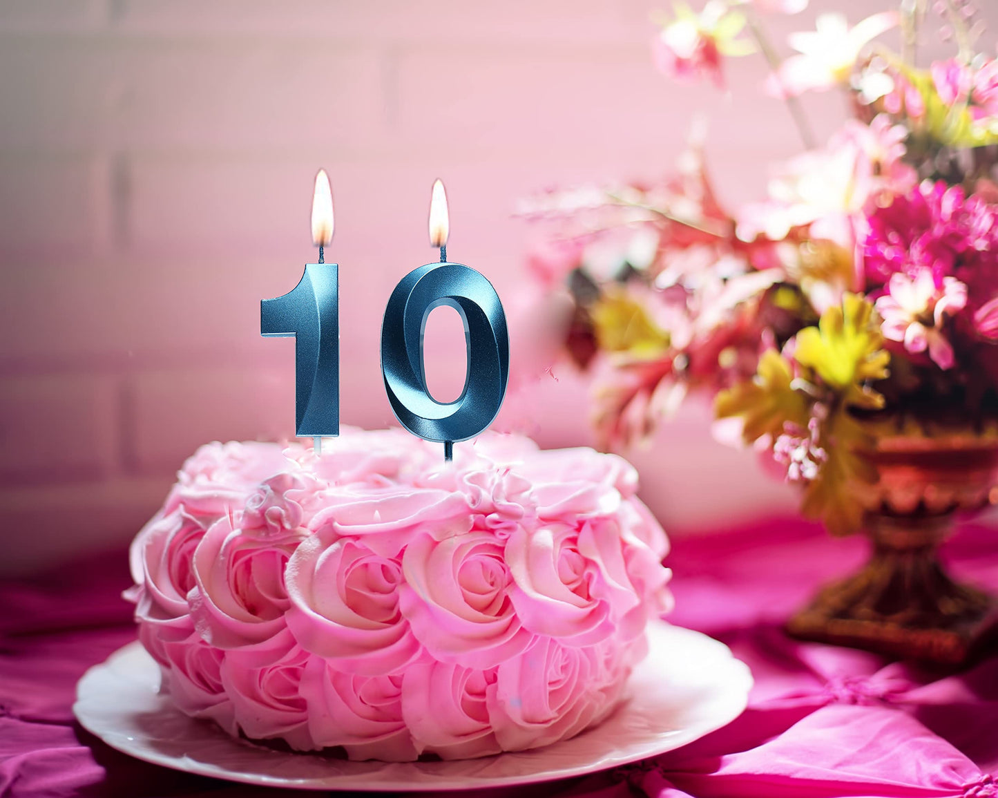 Blue 10th Birthday Candles, Number 10 Cake Topper for Birthday Decorations Party Decoration