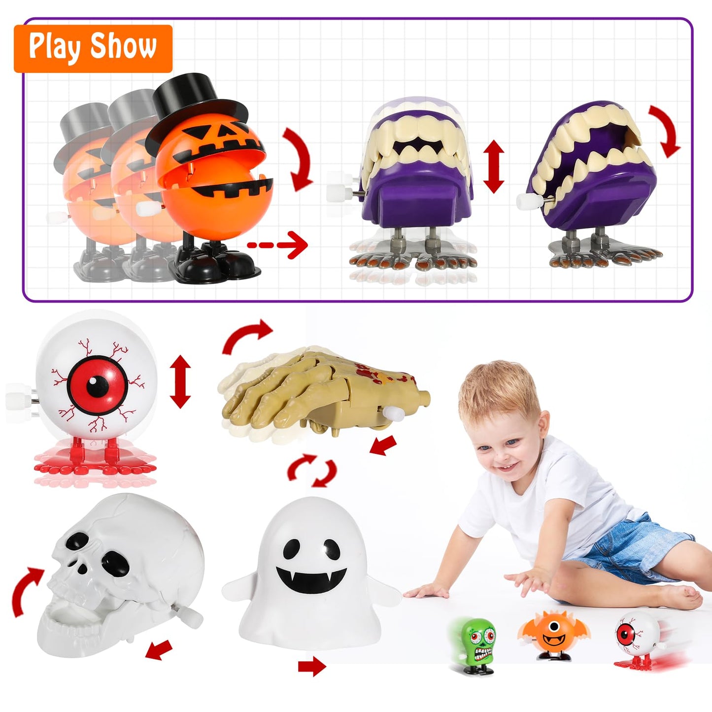 Max Fun Halloween Wind Up Toys Assortment - 30 Pcs Multicolor Plastic Party Favors for Kids - Fun Goody Bag Stuffers