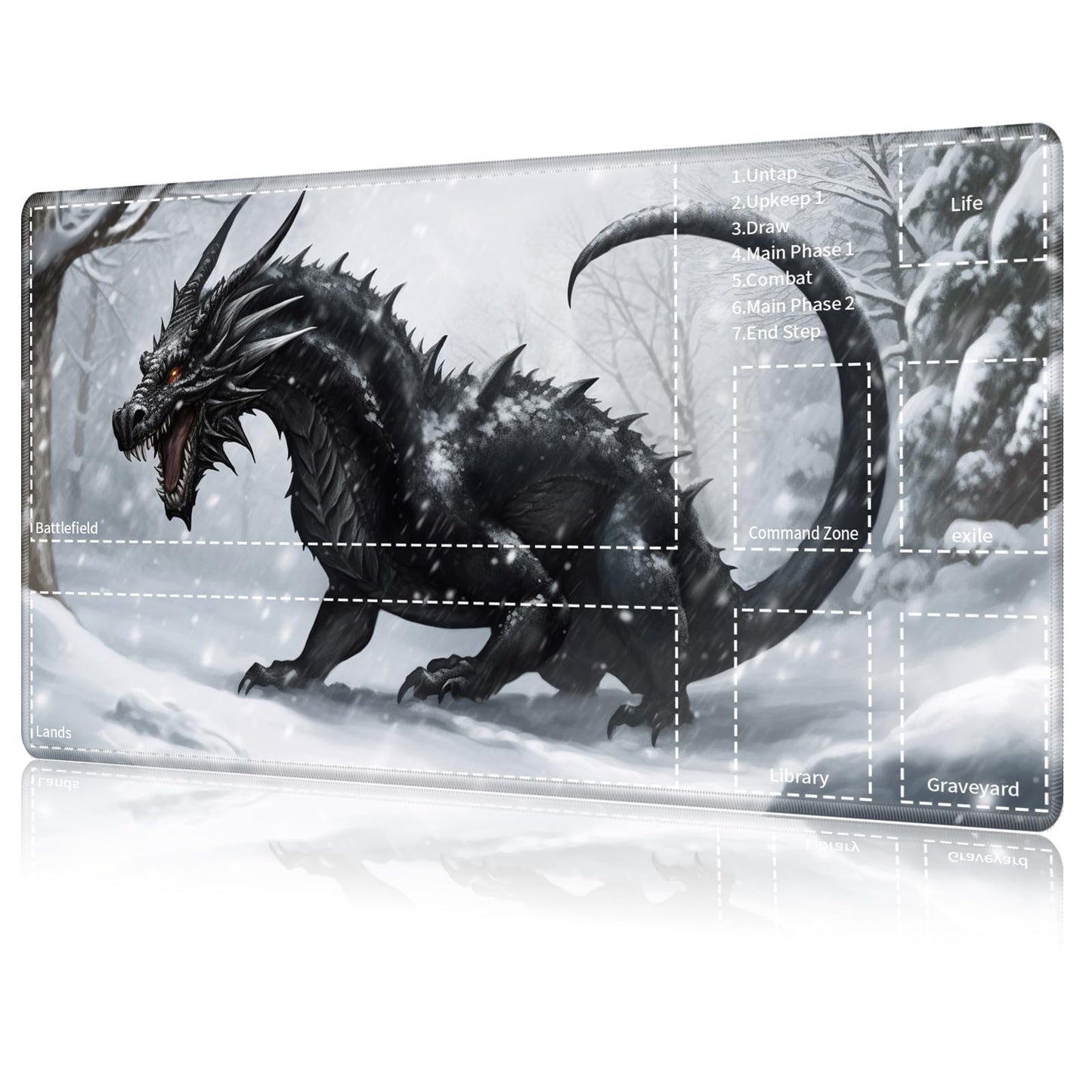 for MTG Card Playmat with Zone Game Play Mat for MTG TCG 24 x 14 inches Non-Slip Play Mat for Commander Board RPG CCG Game TCG Other Card Games/Mouse Pad-Snowy Dragon