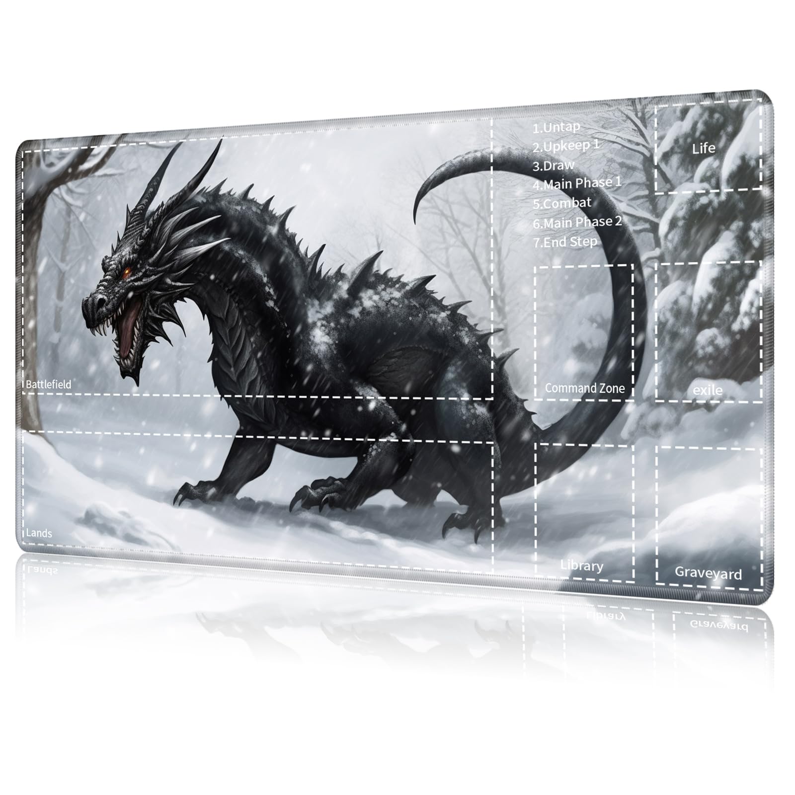 for MTG Card Playmat with Zone Game Play Mat for MTG TCG 24 x 14 inches Non-Slip Play Mat for Commander Board RPG CCG Game TCG Other Card Games/Mouse Pad-Snowy Dragon
