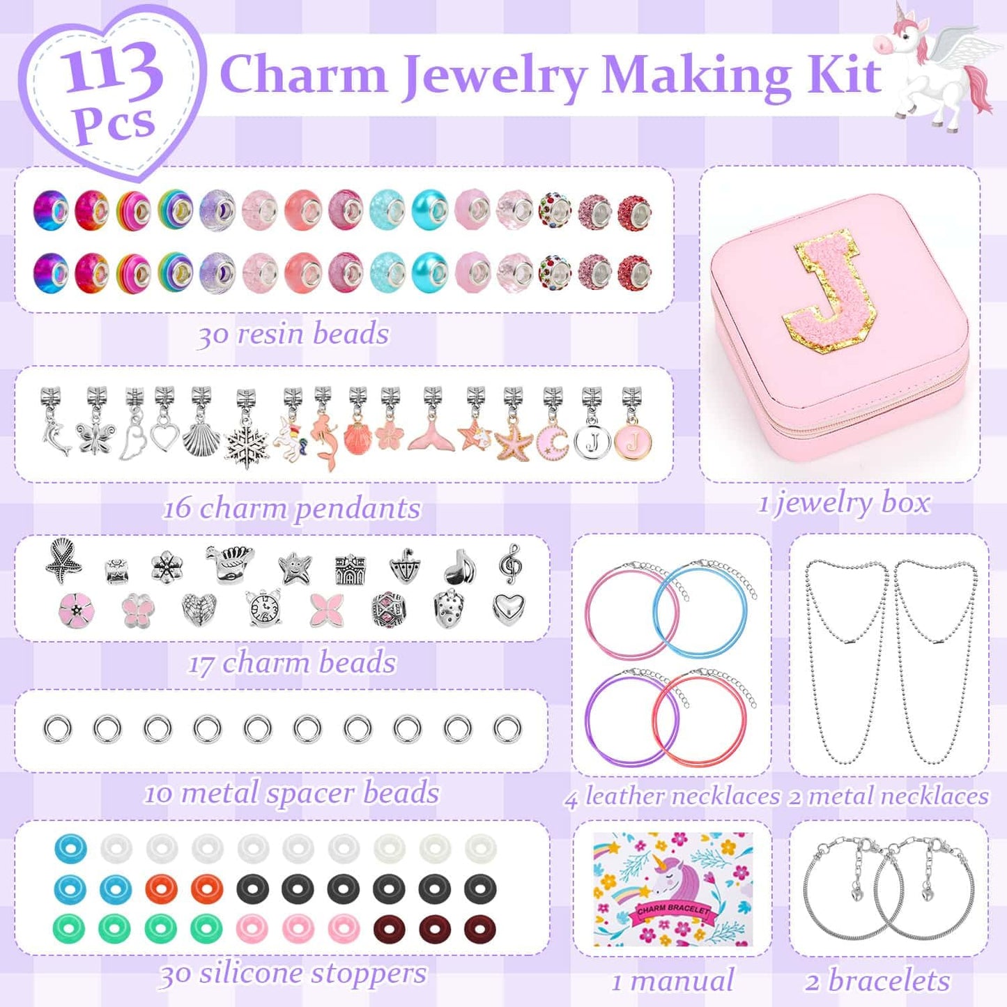 LifeisLuck Charm Jewelry Making Kit, DIY Bracelet Making for Girls, 110 Pcs Jewelry Beads for Girls Craft Gift with Jewelry Orga