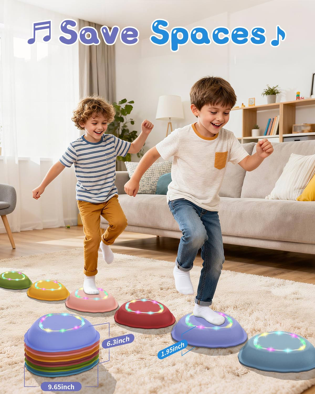 XIUREI Rechargeable Stepping Stones - 6pcs Non-Slip Toddler Toys with Light & Music, Morandi Colors for Kids 3-5 Years Old