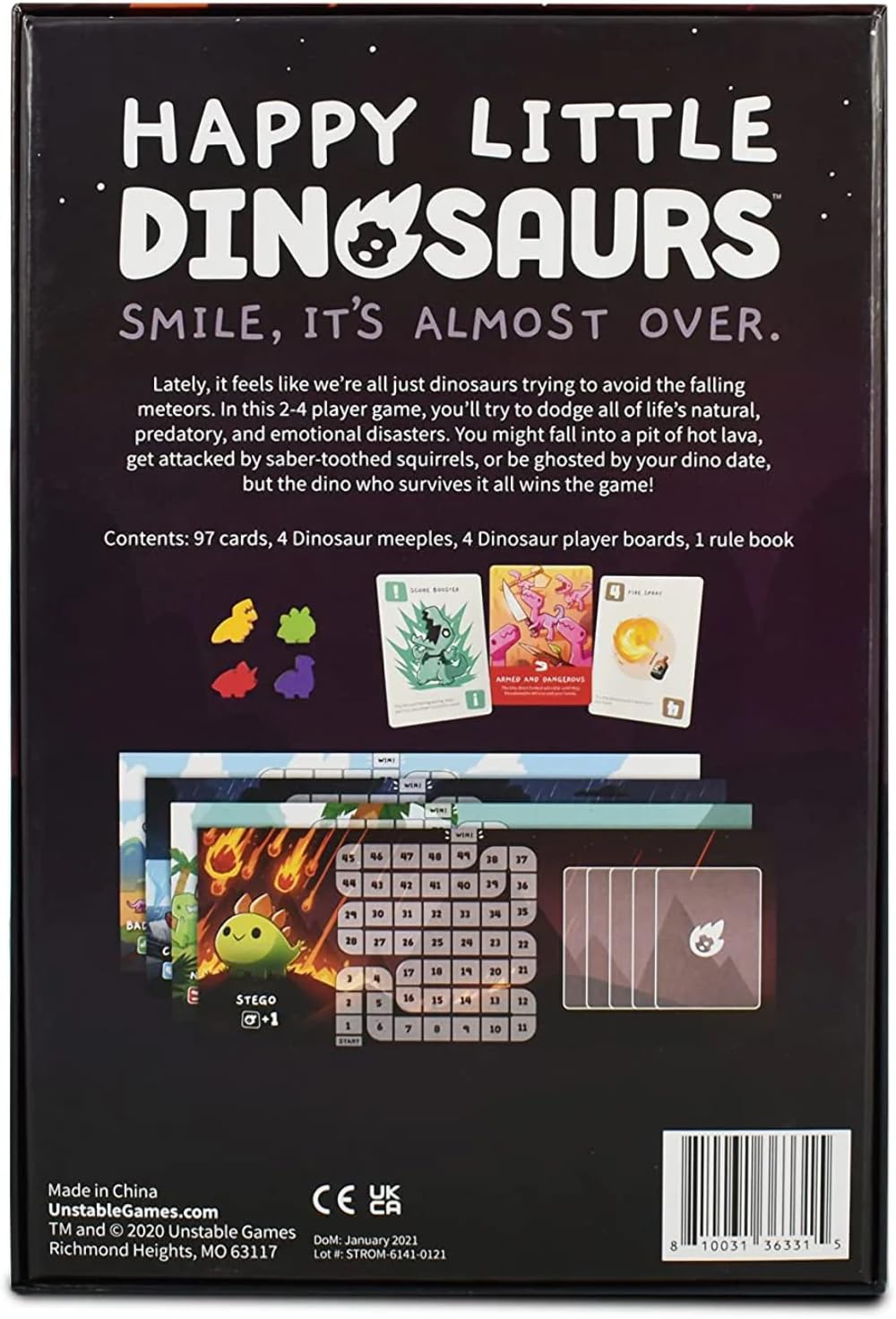 Unstable Games Happy Little Dinosaurs Base Game - Competitive Card Game for 2-4 Players, Multicolor, Hand Management, Model TEE5363UUBSG1