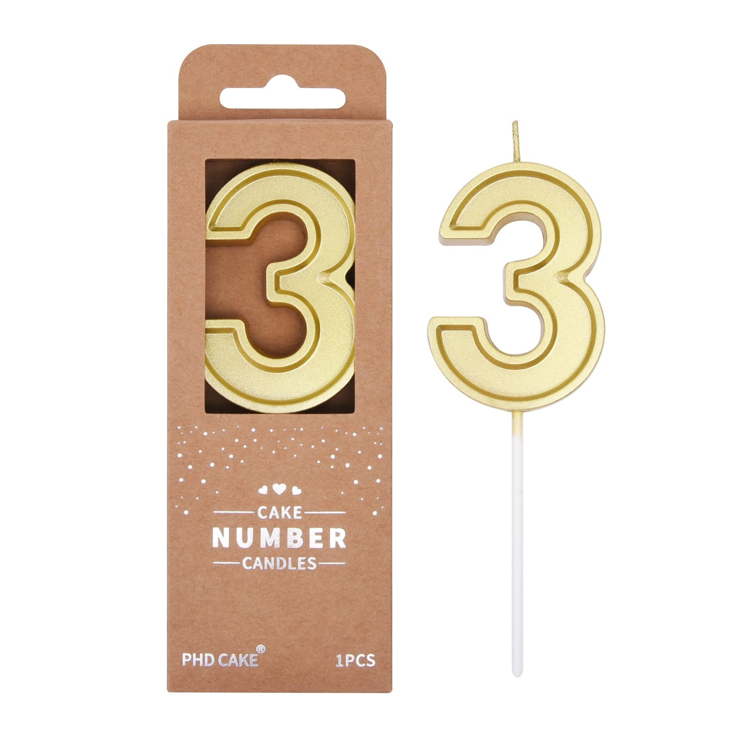 PHD CAKE 2.76 Inch Luxe Gold 3 Number Birthday Candles, Gold Number Candle, Cake Number Candles, Party Celebration
